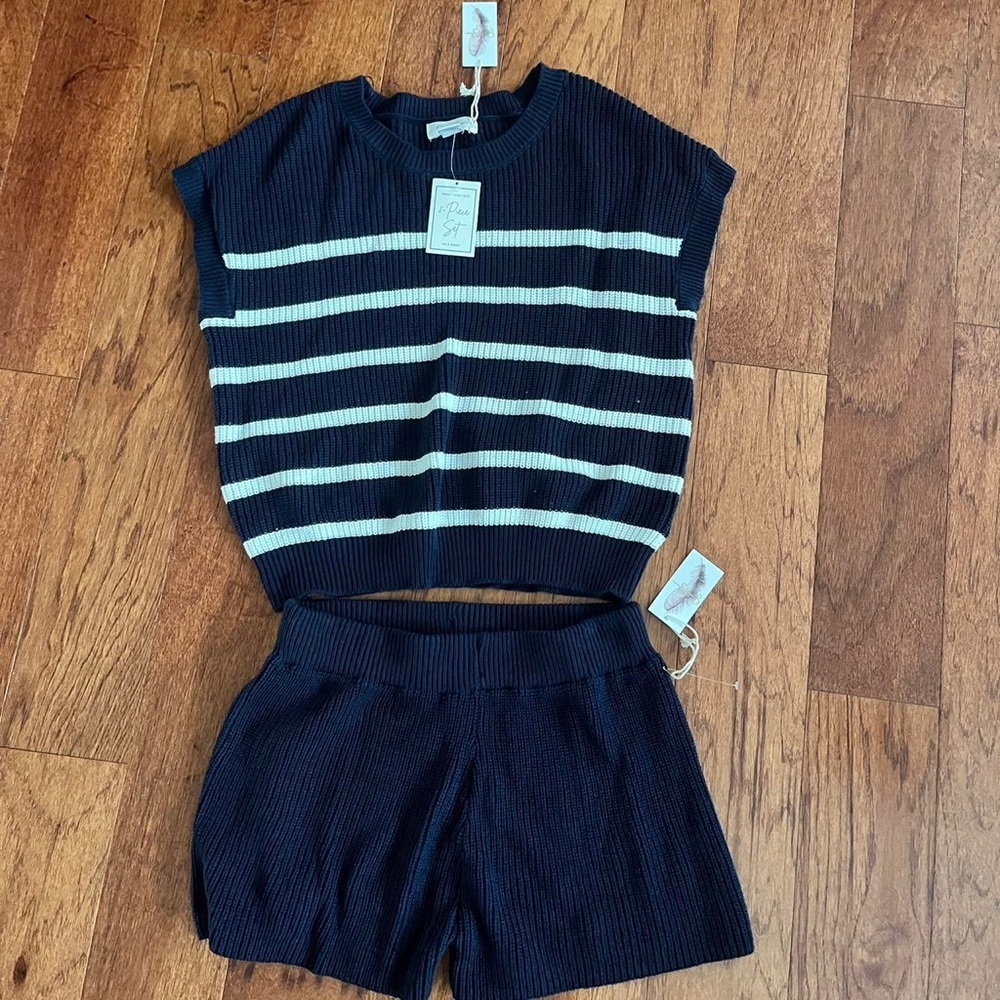 Navy Striped Knit Shorts Set by Jessica Simpson NWT